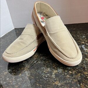 Tommy Bahama Beige Canvas Slip-On Loafers